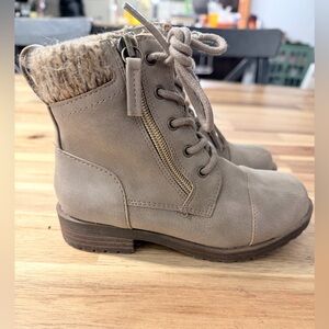 Joe Fresh Girls Lace-Up Ankle Boots Size 11 | Knit Trim | Side Zip